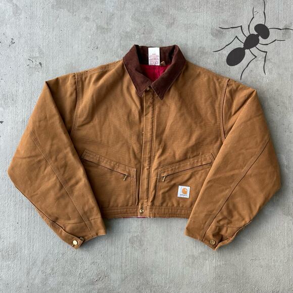 Vintage Y2K Carhartt brown cropped Detroit style work wear jacket - Picture 1 of 9